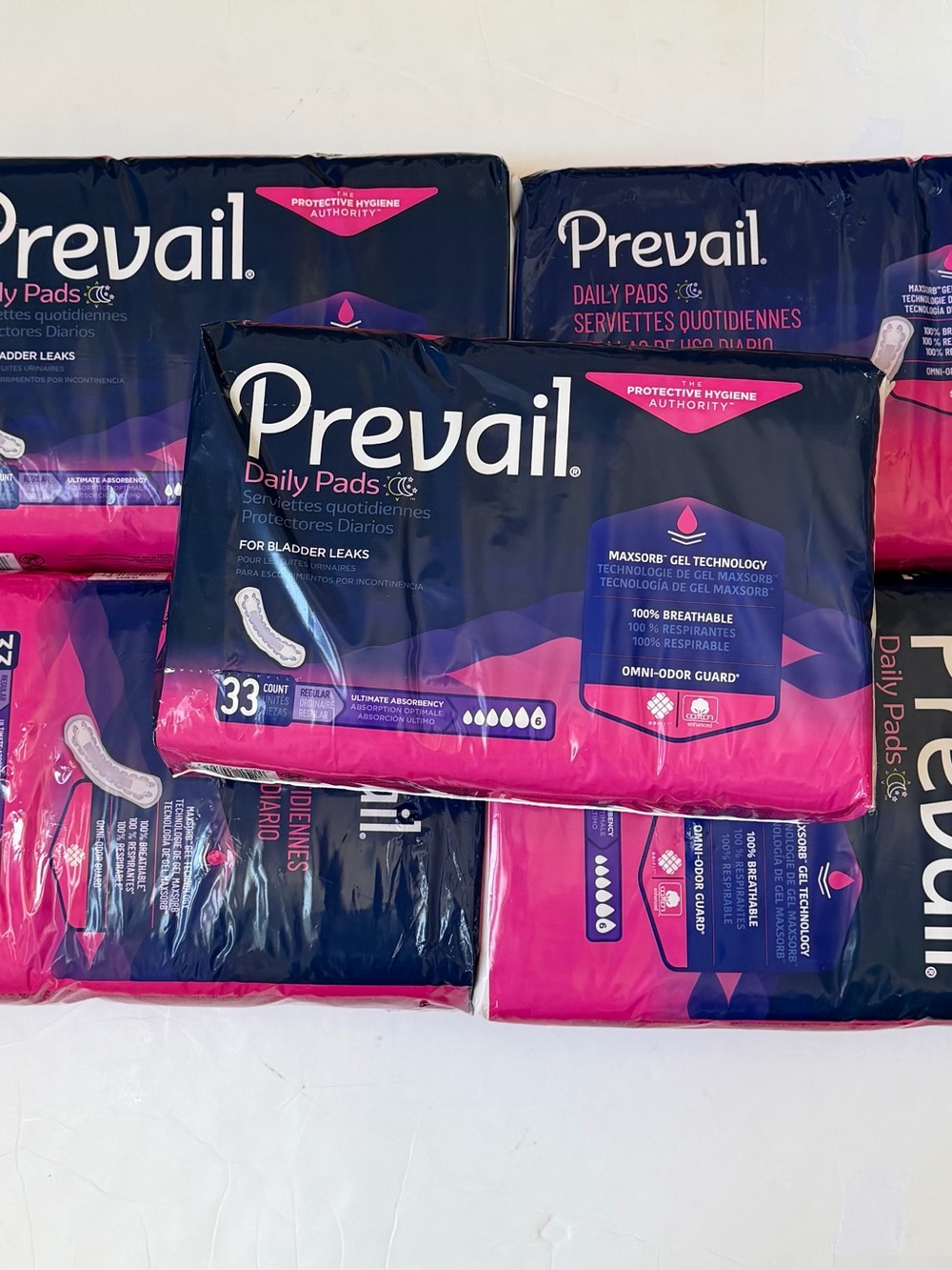 5 Packs of 33 Pads Prevail Overnight Blader Control Pads